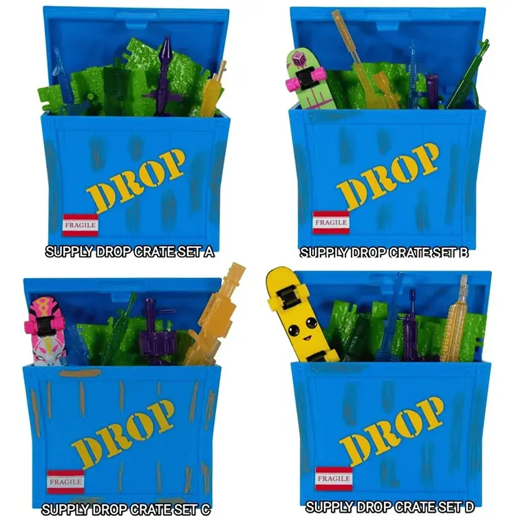 Mini supply drop crates filled with candy, stickers, and toys