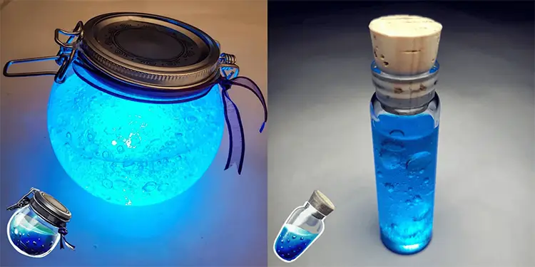 DIY blue shield potion bottles filled with candy or bubbles