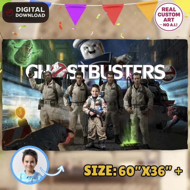 Ghostbusters Birthday Banner with Photo – Personalized 36×24 Horizontal (24h Delivery) – Digital Download