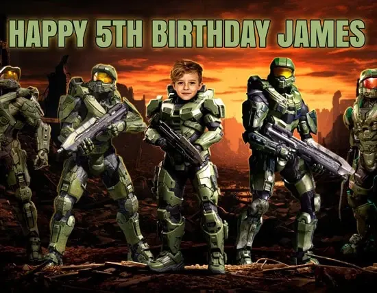 Neon-lit Halo backdrop with metallic panels and LED strips