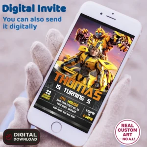 Transformers Bumblebee Birthday Invitation with Photo – Personalized Transformers Photo Card (24h Delivery) – Digital Download