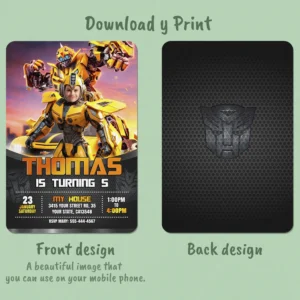 Transformers Bumblebee Birthday Invitation with Photo – Personalized Transformers Photo Card (24h Delivery) – Digital Download