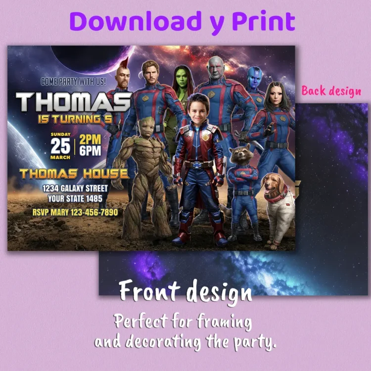 Guardians of the Galaxy Birthday Photo Invitation – Personalized Superhero Photo Card (24h Delivery) – Digital Download