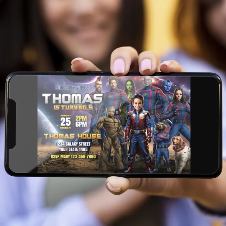 Guardians of the Galaxy Birthday Photo Invitation – Personalized Superhero Photo Card (24h Delivery) – Digital Download