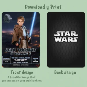 Star Wars Birthday Invitation with Photo – Personalized Jedi Kid Edition (24h Delivery) – Digital Download