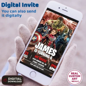 Avengers Birthday Invitation with Photo – Personalized Superhero Team Card (24h Delivery) – Digital Download