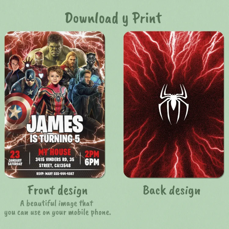 Avengers Birthday Invitation with Photo – Personalized Spiderman Invitation (24h Delivery) – Digital Download