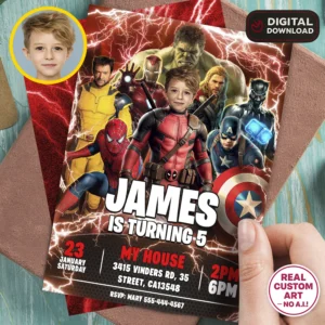 Avengers Birthday Invitation with Photo – Personalized Spiderman Invitation (24h Delivery) – Digital Download