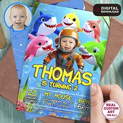 Baby Shark photo birthday invitation 5x7