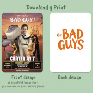The Bad Guys Birthday Invitation with Photo – Personalized 5×7 Vertical (24h Delivery) – Digital Download