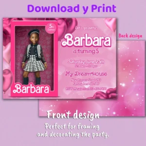 Barbie Birthday Photo Invitation – Personalized Doll-Themed Design (5x7, 24h) – Digital Download