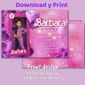 Barbie Purple Sparkle Birthday Photo Invitation – Personalized Barbie Photo Card (24h Delivery) – Digital Download