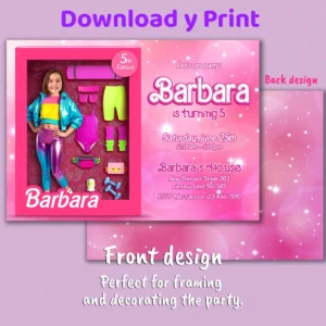 Barbie Gymnastics Birthday Photo Invitation – Personalized Barbie Photo Card (24h Delivery) – Digital Download
