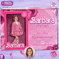 Barbie photo birthday invitation 5x7