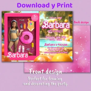Barbie Pool Party Birthday Photo Invitation – Personalized Barbie Photo Card (24h Delivery) – Digital Download