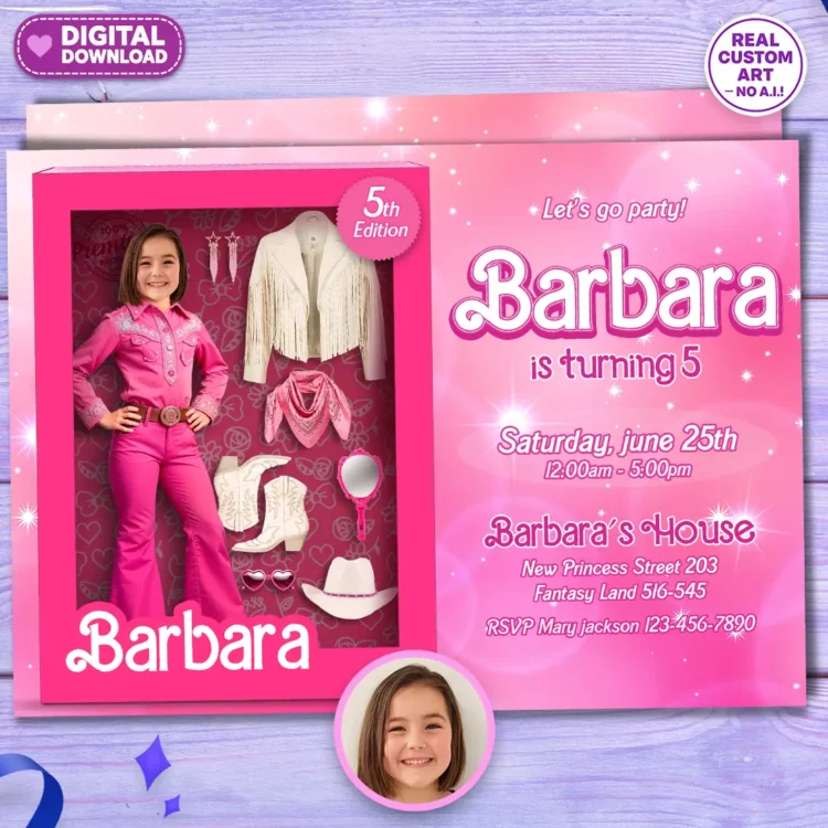 Barbie Rodeo Birthday Photo Invitation