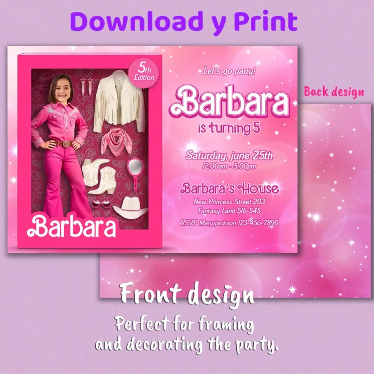 Barbie Rodeo Birthday Photo Invitation