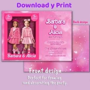 Barbie Sisters & Friends Birthday Photo Invitation – Two Kids – Personalized (24h Delivery) – Digital Download
