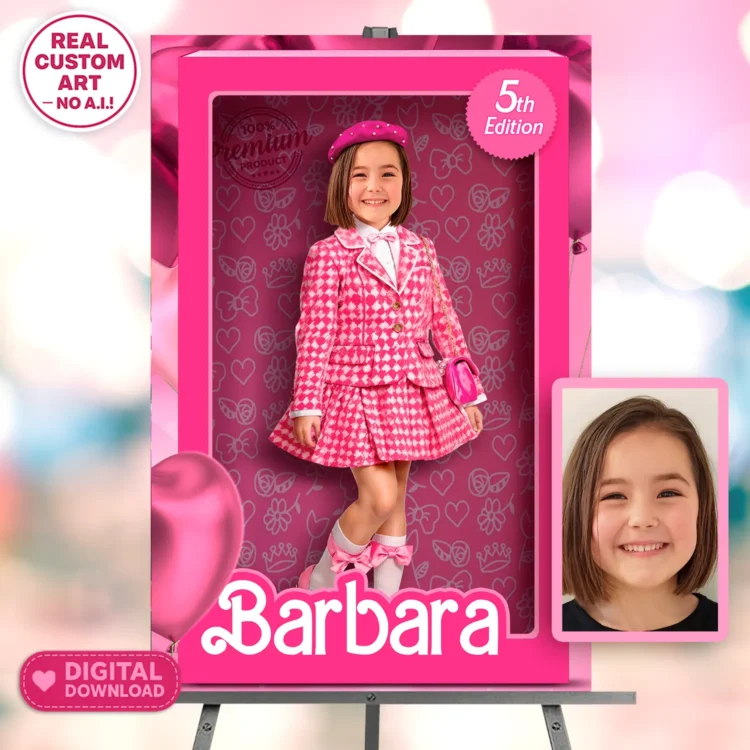 Barbie Birthday Welcome Sign with Photo – Personalized 16×24 Vertical (24h Delivery) – Digital Download