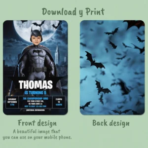 Batman Birthday Invitation with Photo – Personalized Superhero Photo Card (24h Delivery) – Digital Download