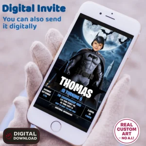 Batman Birthday Invitation with Photo – Personalized Superhero Photo Card (24h Delivery) – Digital Download
