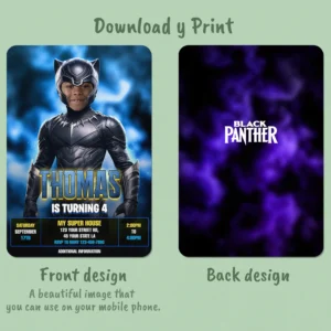 Black Panther Birthday Photo Invitation – Personalized Superhero Design (24h Delivery) – Digital Download