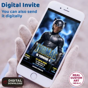 Black Panther Birthday Photo Invitation – Personalized Superhero Design (24h Delivery) – Digital Download