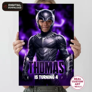 Black Panther Welcome Sign with Photo – Personalized 16×24 Vertical (24h Delivery) – Digital Download