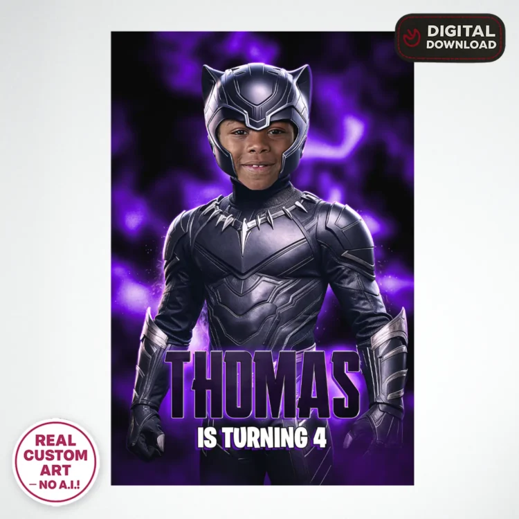 Black Panther Welcome Sign with Photo – Personalized 16×24 Vertical (24h Delivery) – Digital Download