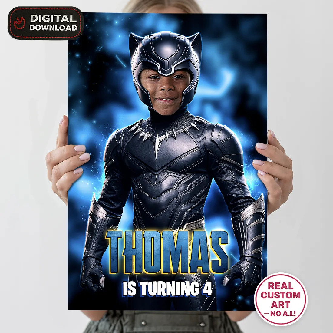 Black Panther Photo Welcome Sign – Personalized Superhero Party Decor (24h Delivery) – Digital Download
