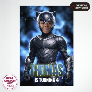 Black Panther Birthday Photo Invitation