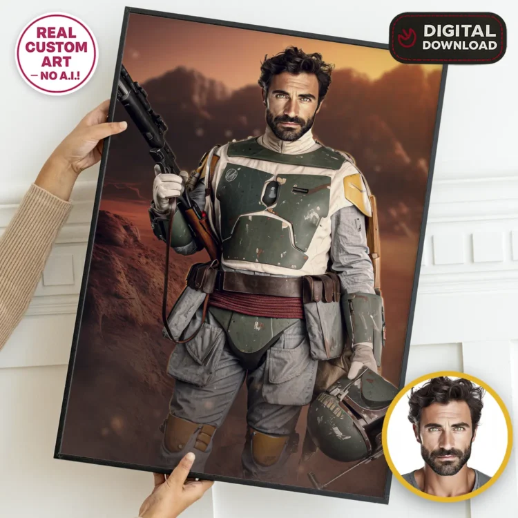 Boba Fett Inspired Custom Photo Portrait for Adults – Unique Personalized Gift (24h Delivery) – Digital Download