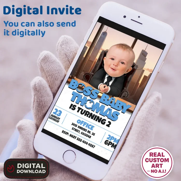 👔 Boss Baby Birthday Invitation with Photo – Personalized Corporate-Style Design (24h Delivery) – Digital Download