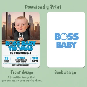 👔 Boss Baby Birthday Invitation with Photo – Personalized Corporate-Style Design (24h Delivery) – Digital Download