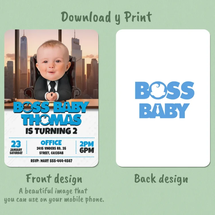 👔 Boss Baby Birthday Invitation with Photo – Personalized Corporate-Style Design (24h Delivery) – Digital Download