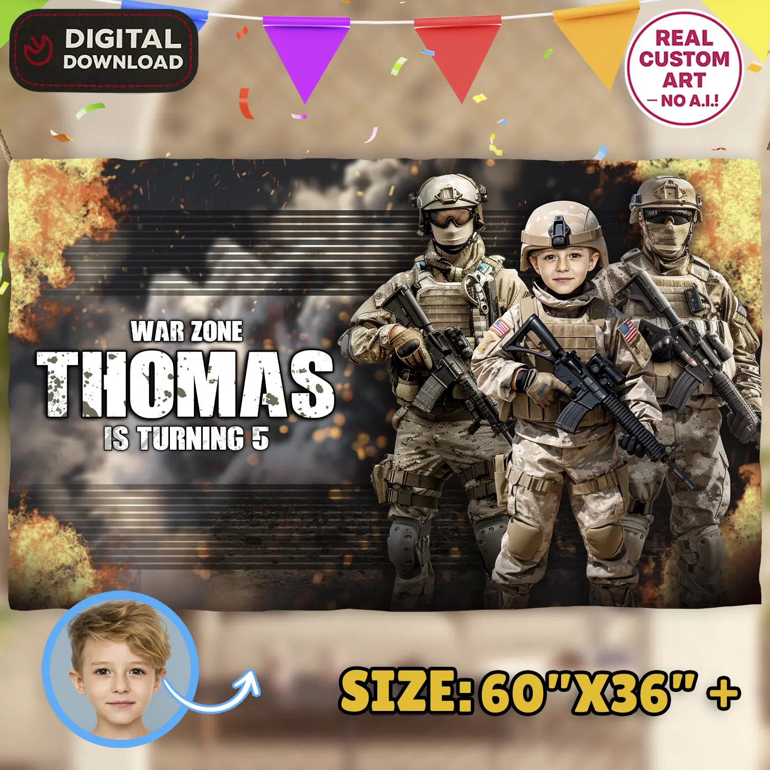Call of Duty Birthday Banner with Photo – Personalized Call of Duty Party Deco (24h Delivery) – Digital Download