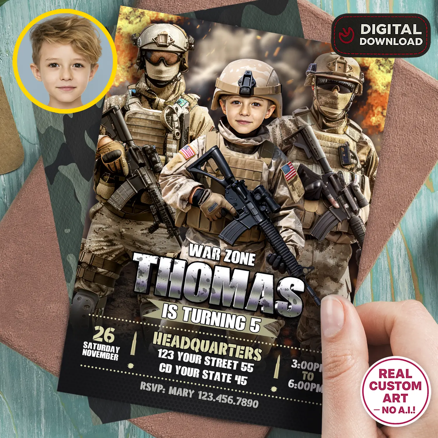 Call of Duty Birthday Invitation with Photo – Personalized Call of Duty Photo Card (24h Delivery) – Digital Download