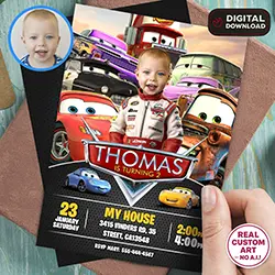 Cars photo birthday invitation 5x7