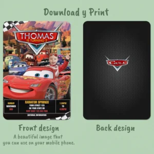 Cars Birthday Photo Invitation – Personalized Lightning McQueen Driver Edition (24h Delivery) – Digital Download