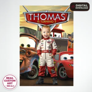 Cars Birthday Welcome Sign with Photo – Personalized 16×24 Vertical (24h Delivery) – Digital Download