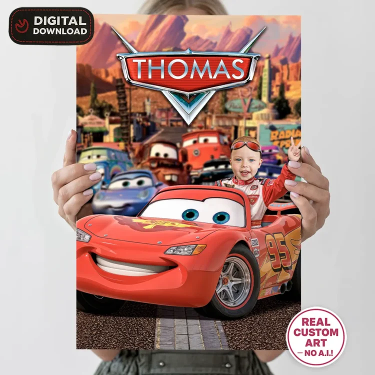 Cars Birthday Photo Welcome Sign | Personalized Lightning McQueen Party Poster