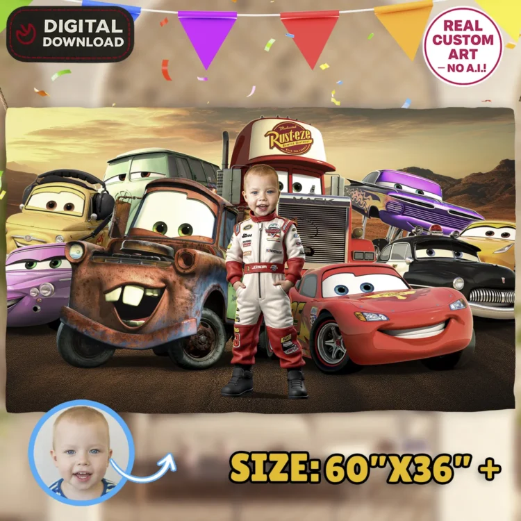 personalized-carsphoto-banner-and-party-deco-cars-kids-birthday-party-kids-1 Cars Birthday Banner With Photo | Custom Lightning McQueen Sign
