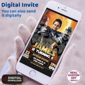 Star Wars Clone Troopers Birthday Photo Invitation – Personalized Trooper Photo Card (24h Delivery) – Digital Download