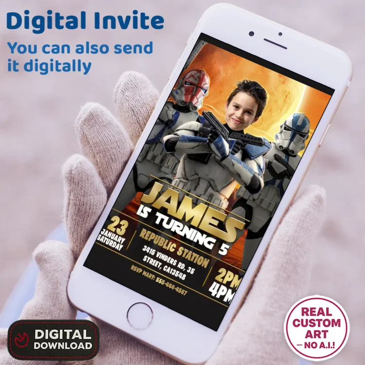 Star Wars Clone Troopers Birthday Photo Invitation – Personalized Trooper Photo Card (24h Delivery) – Digital Download