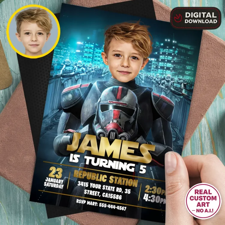 personalized-clone-troopers-photo-invitation-and-party-deco-star-wars-kids-birthday-party-kids-troopers-party-card-6 Star Wars Bad Batch Birthday Photo Invitation