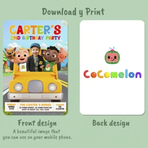 CoComelon Birthday Invitation with Photo – Personalized CoComelon Photo Card (24h Delivery) – Digital Download