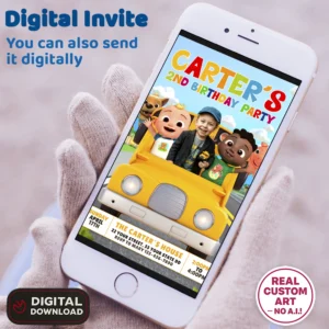 CoComelon Birthday Invitation with Photo – Personalized CoComelon Photo Card (24h Delivery) – Digital Download