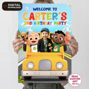 Cocomelon Welcome Sign with Photo – Personalized Cocomelon Party Deco (24h Delivery) – Digital Download