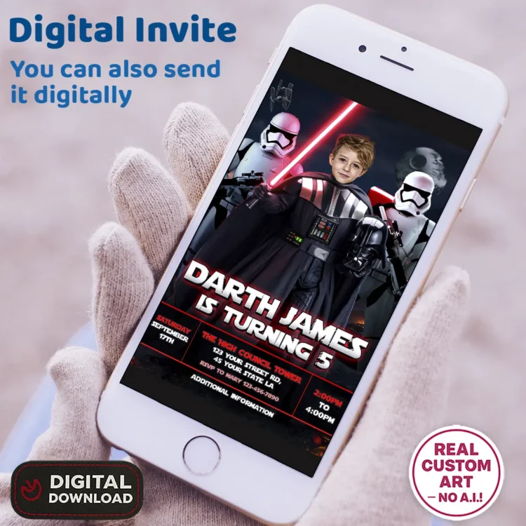 Darth Vader Birthday Photo Invitation – Personalized Sith Edition (24h Delivery) – Digital Download