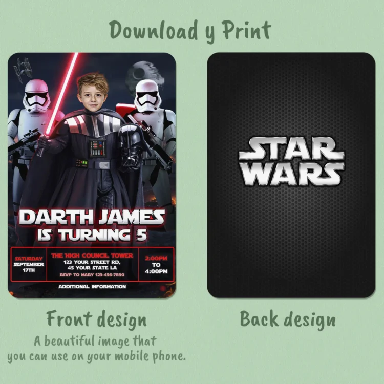 Darth Vader Birthday Photo Invitation – Personalized Sith Edition (24h Delivery) – Digital Download